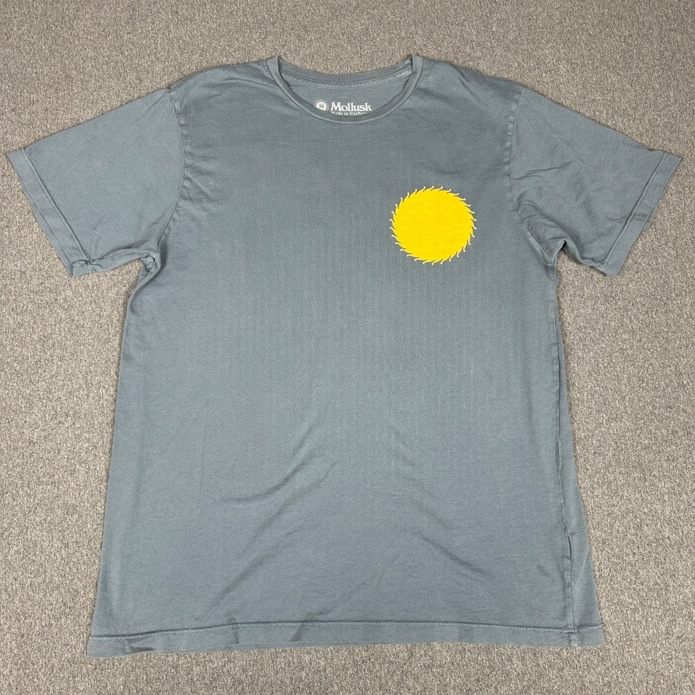 Mollusk Surf Sun Graphic T-Shirt Mens M Blue Made in USA Cotton Tee Surf Beach